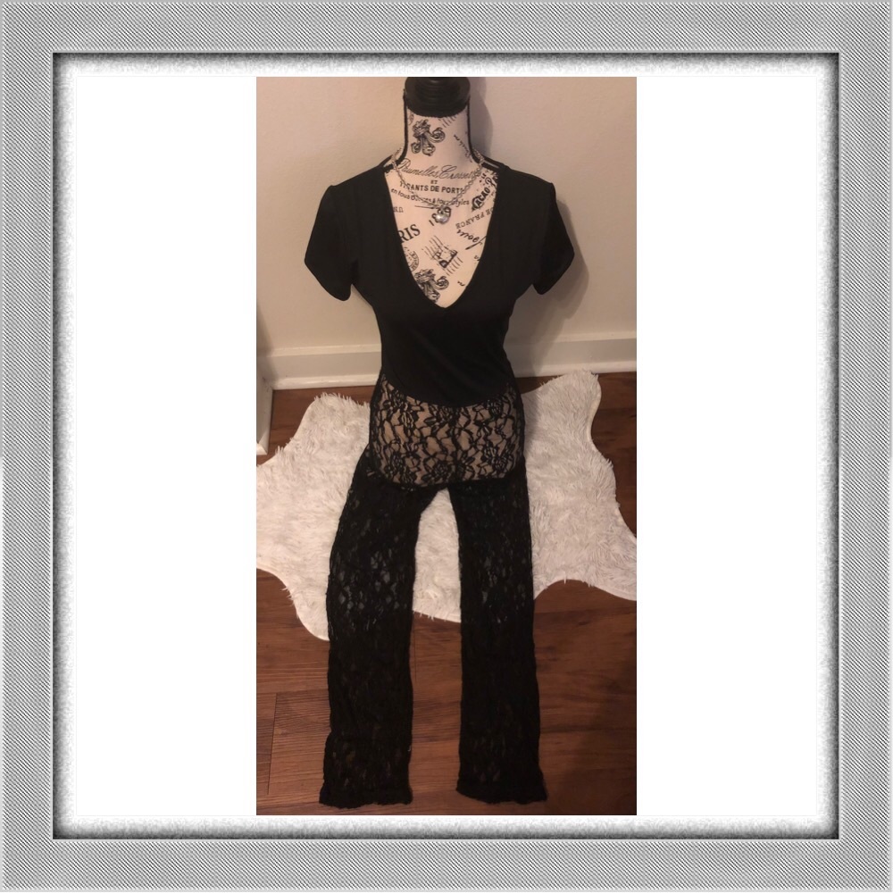 Sexy!!!Women’s Black and Nude Lace Jumpsuit
